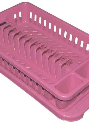Сушарка пластикова для посуду з піддоном (12тар.) (рожева) ТМ ...