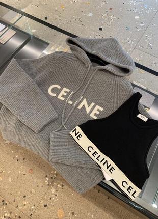 Сірий светр celine з написом із капюшоном