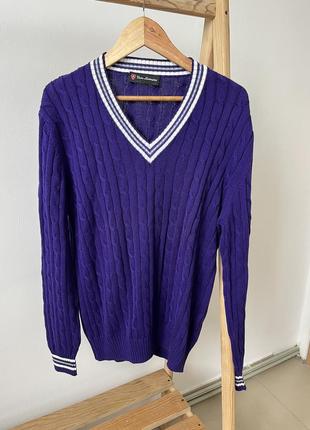 Мужской вязаный свитер на зуб фиолетовый итальянский свитер