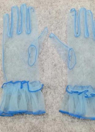 Рукавички жіночі короткі блакитні перчатки