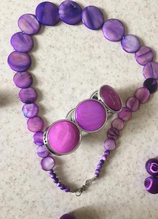 Перламутровый фиолетовый набор (колье, браслет)