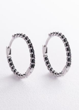 Серебряные серьги - кольца с черными фианитами OR126110