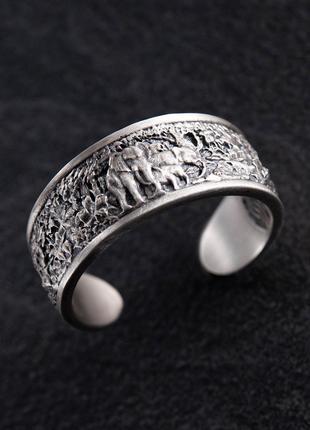 Серебряное кольцо "Семья слонов" 7015