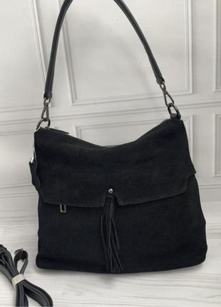 Женская кожаная сумка в комбинации с натуральной замшей
