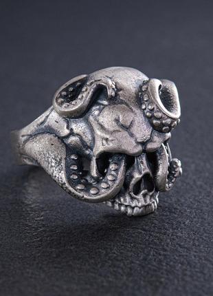 Мужское серебряное кольцо "Череп со щупальцами осьминога" 112716