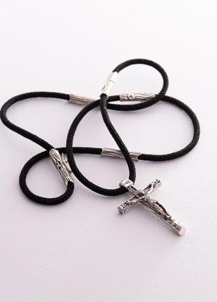 Православный серебряный крест "Распятие. Спаси и Сохрани" на ш...