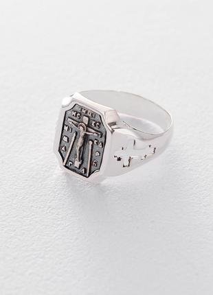 Серебряное кольцо с распятием (чернение) 112201