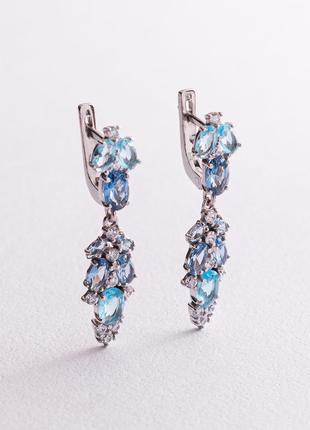 Серебряные серьги с кварцом и фианитами 2950/9р-QLBQS