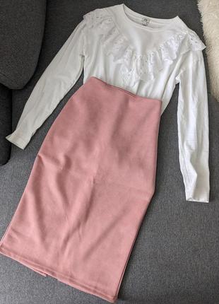 Пастельно розовая юбка миди, размер м