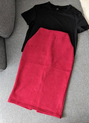 Бордовая юбка миди, размер м