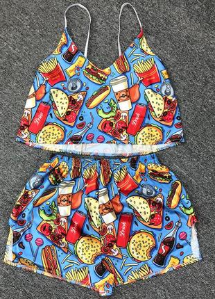 Жіноча піжама з їжею фаст фуд женская пижама 2162