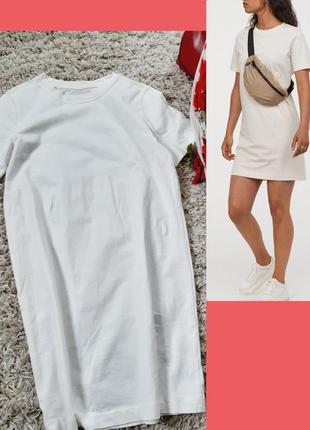 Стильное трикотажное платье-футболка в белом/молочном цвете, h...