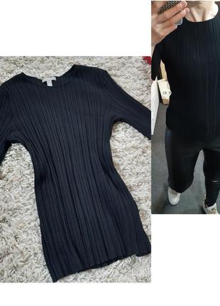 Базовый чёрный свитер в рубчик с коротким рукавом, h&m,  p  m-xxl