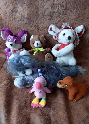Мягкие игрушки одним лотом, мышь, пума, кот, плюшевый мишка