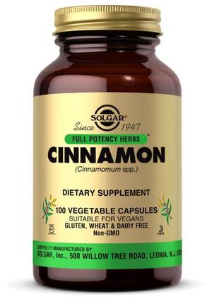 Натуральна добавка Solgar Full Potency Herbs Cinnamon, 100 вег...