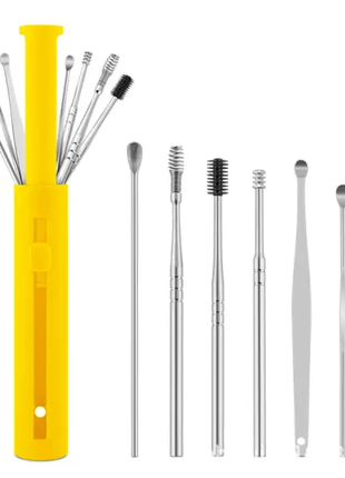 Багаторазові інструменти для чищення вух, 6 шт. у кейсі жовтий