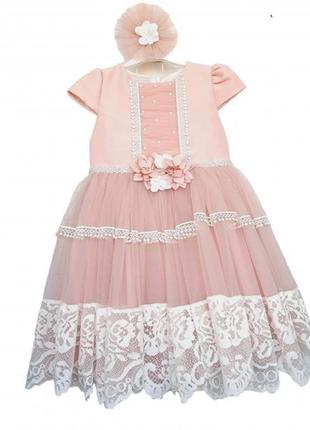 Праздничное, нарядное платье +заколочка для девочки  розовое т...