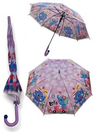 Детский зонт. зонт трость для детей. слоники.сиреневый. c 45601