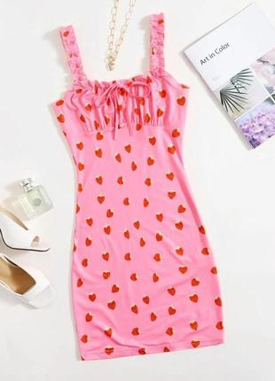 Ночнушка домашнее платье розовое в клубничке shein