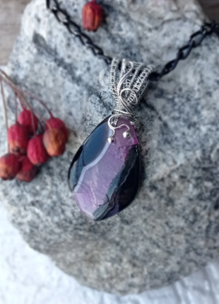 Кулон из агата.ожерелье с фиолетовым кристаллом.подарок девушке