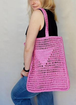 Рожева сумка з рафії в стилі прада ручної роботи
