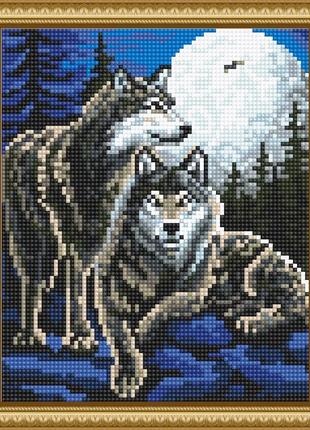 Алмазная вышивка " Влюбленные волки " снег зима лес месяц холо...