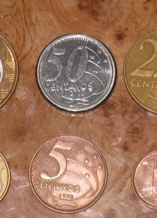 Монеты Бразилии - 6 шт.