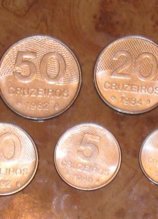 Монеты Бразилии - 5 шт.