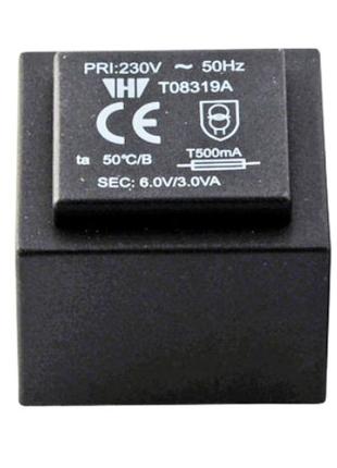 Трансформатор T08319A SEC:6.0V/3.0VA за 115.3 ₴ (6в 3вт 0.5а)