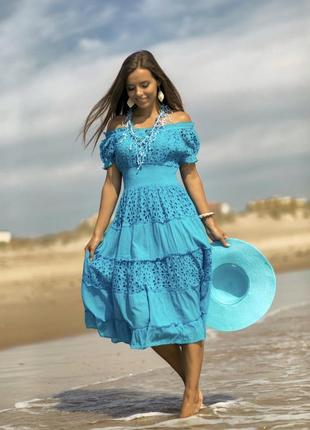 Кружевное пляжное платье fresh cotton 646 f-2c 44(m) бирюзовый