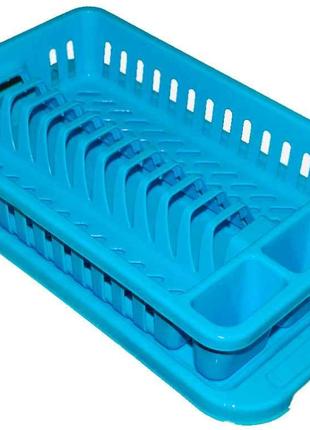 Сушарка пластикова для посуду з піддоном (12тар.) (блакитна) Т...