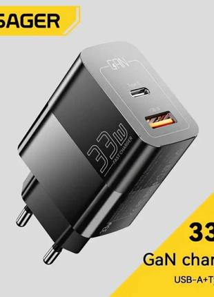 Зарядний пристрій Essager 33W GaN III PD USB-C+USB-A