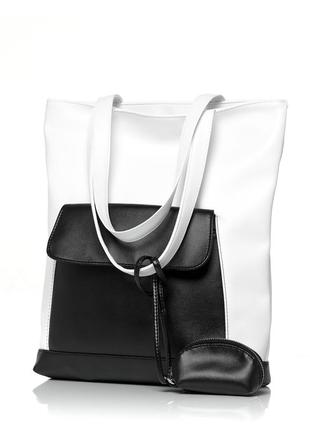 Женская сумка sambag шоппер tote белая с черным