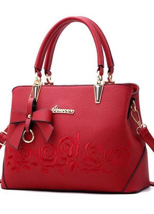 Женская сумка с цветами красный