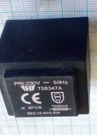 Трансформатор T08347A SEC:15.0V/3.0VA за 140 ₴ (15в 3вт 0.2а)