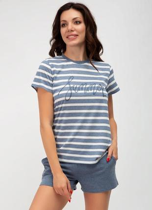 Жіноча піжама з модалу блакитного кольору футболка та шорти тм...