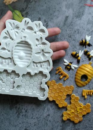 Молд силиконовый "Пчела и соты" кондитерский - размер всего молда