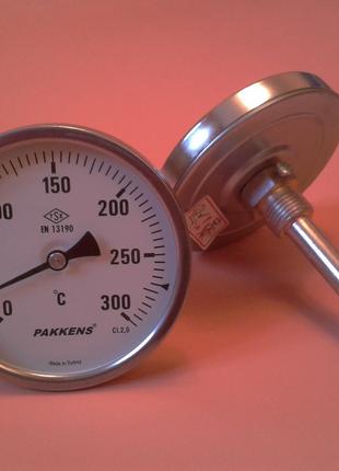 Термометр биметаллический PAKKENS Ø100мм от 0 до 300 градусов,...