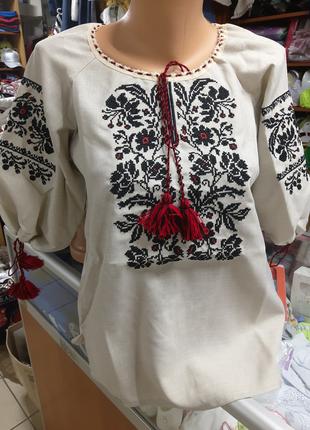 Жіноча сорочка Вишиванка домотканий льон чорно червона вишивка...