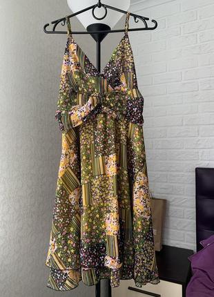 Сукня сарафан кольоровий літній  шифон з підкладкою на бретелях
