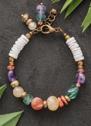 Яркий летний разноцветный женский браслет в стиле бохо из нату...