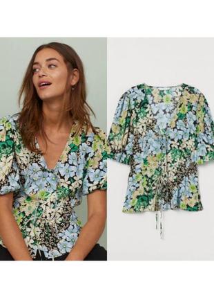 Блузка с объемными рукавами и ярким цветочным принтом h&amp;m