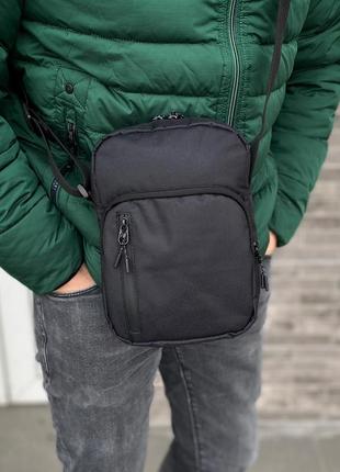 Мужская текстильная сумка через плечо 5 отделений черный цвет
