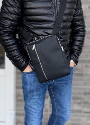 Мужская матовая сумка через плечо планшет борсетка черная