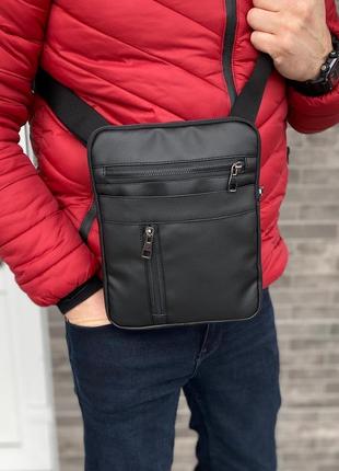 Мужская черная сумка планшет через плексе на 8 отделений