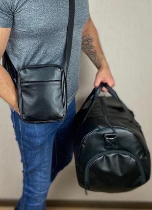 Мужская сумка борсетка через плечо черная экокожа
