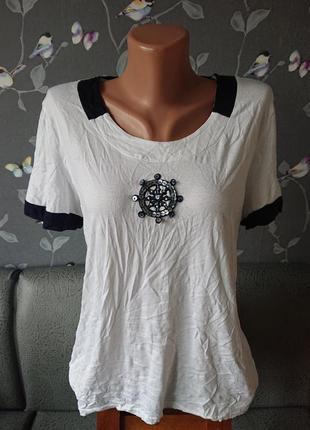 Женская футболка в морском стиле р.44/46/48 блузка блузочка блуза