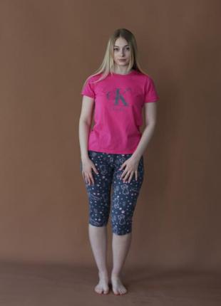 Піжама жіноча, комплект з бріджами ,логотип calvin klein