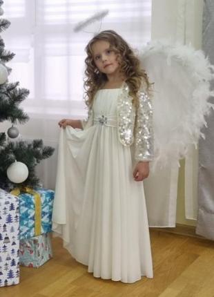 Платье праздничное, нарядное белое ангел, снежинка