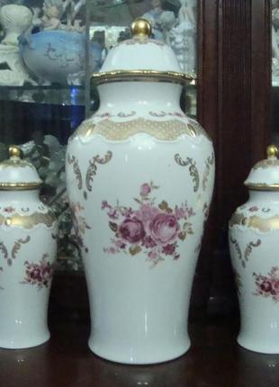 Старинные шикарные вазы набор 3 шт фарфор германия